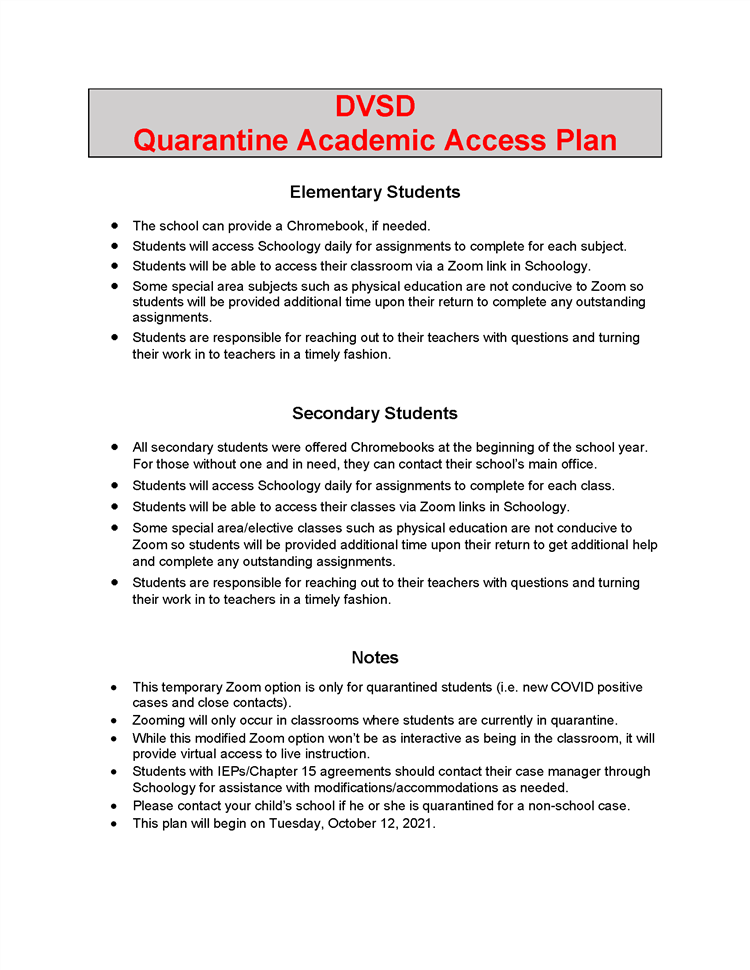 DVSD Quarantine Academic Access Plan